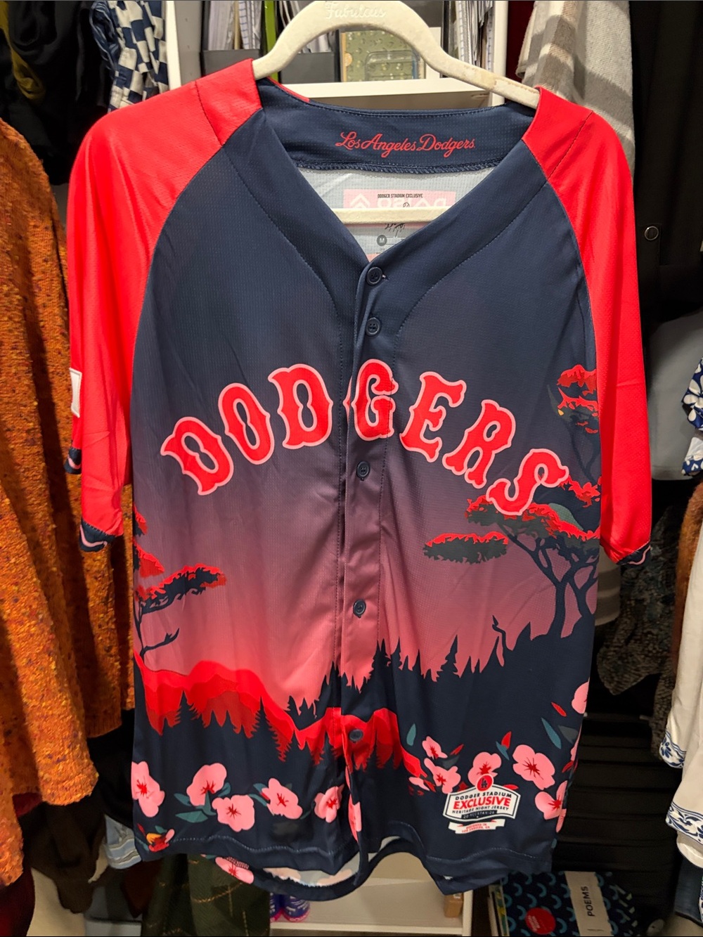 Los Angeles Dodgers Men's Navy and Red Floral Baseball Jersey